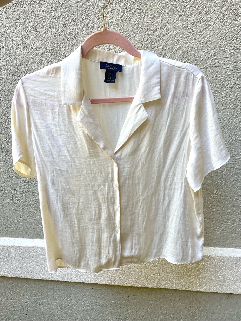 Rachel Zoe Cream satiny Button-Down Short Sleeve Shirt